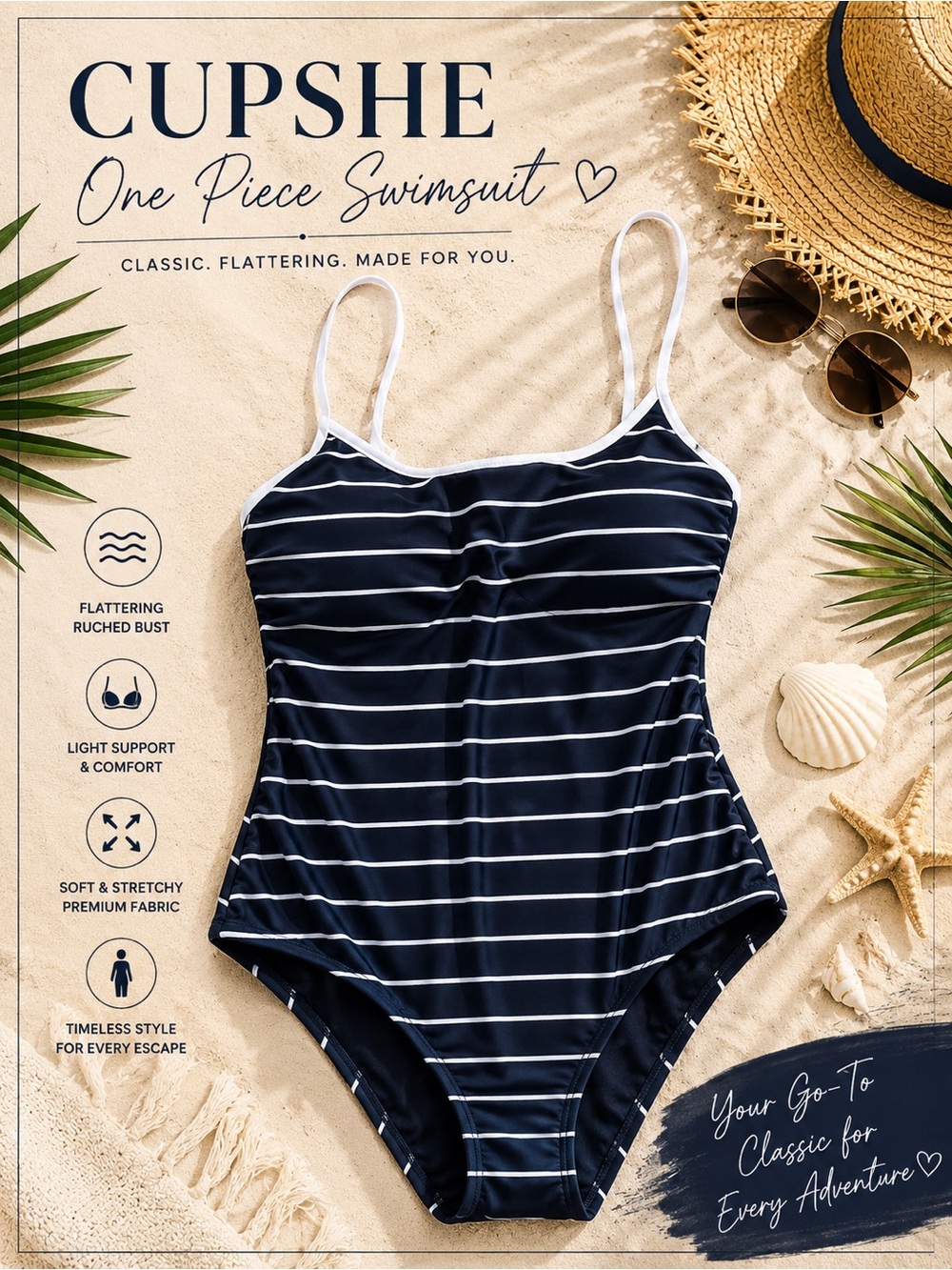 CUPSHE Striped Black & White One-Piece Swimsuit NEW Large